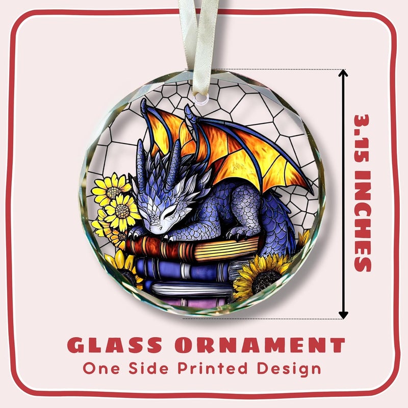 TEEBIM Dragon Ornament for Book Lover - Dragon Books Christmas Ornaments - Dragons Gifts for Women Men Lovers, Gifts for Book Lovers - Glass Christmas Tree Books Ornament 2025 - Image 2